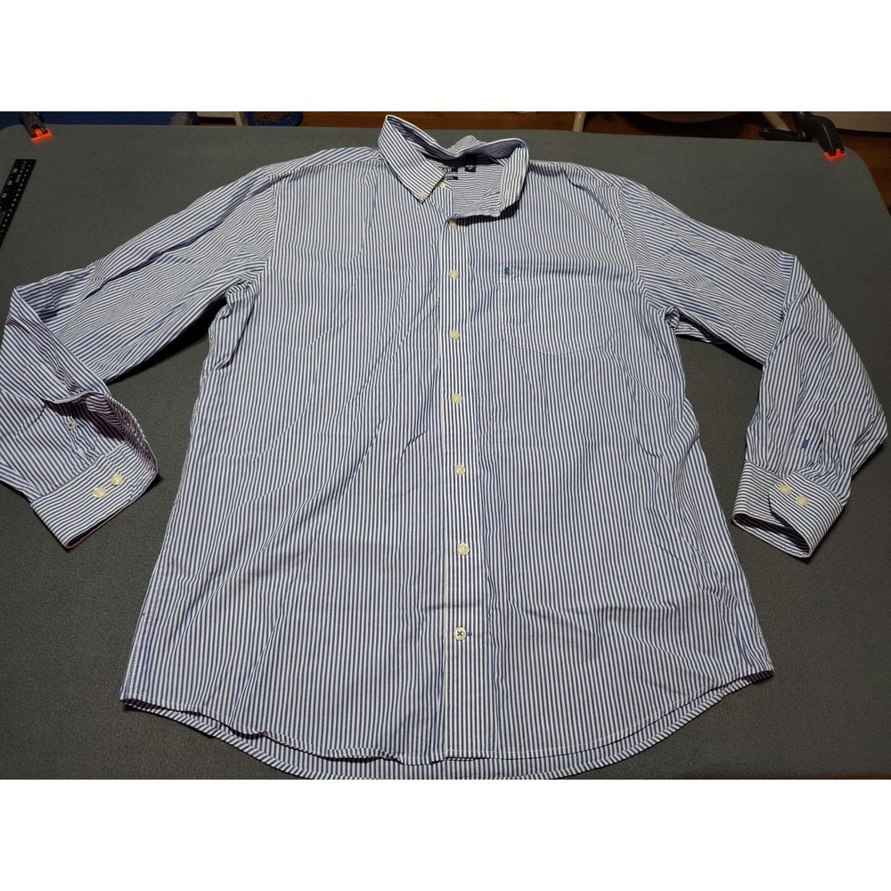 IZOD Shirt‎ Men XLT Blue Stripe Button Down Oxford Preppy College Work Classic